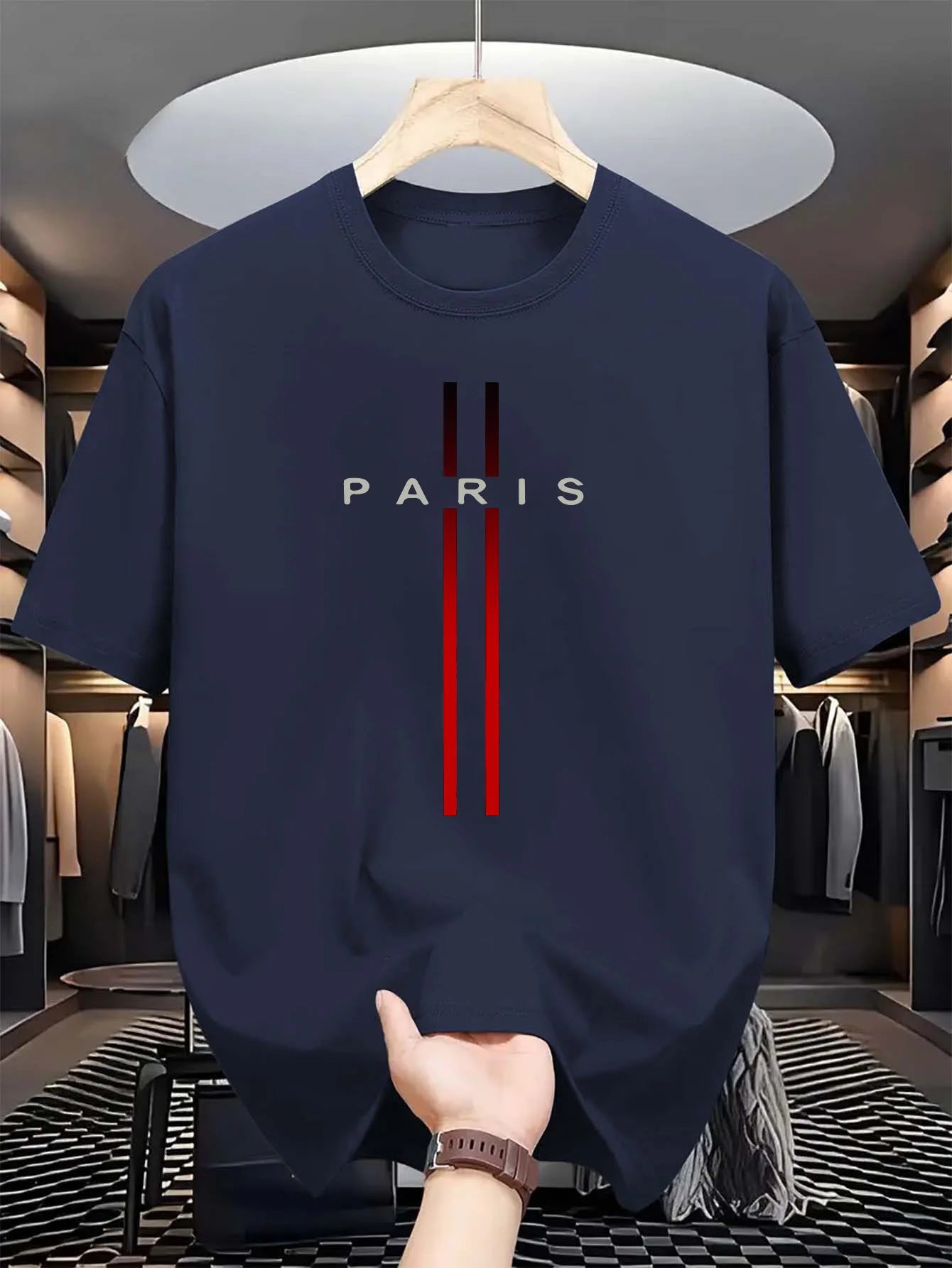 Men's 100% pure cotton summer casual loose fashion Paris letter printed comfortable round neck short sleeved T-shirt top - Live Store 4U