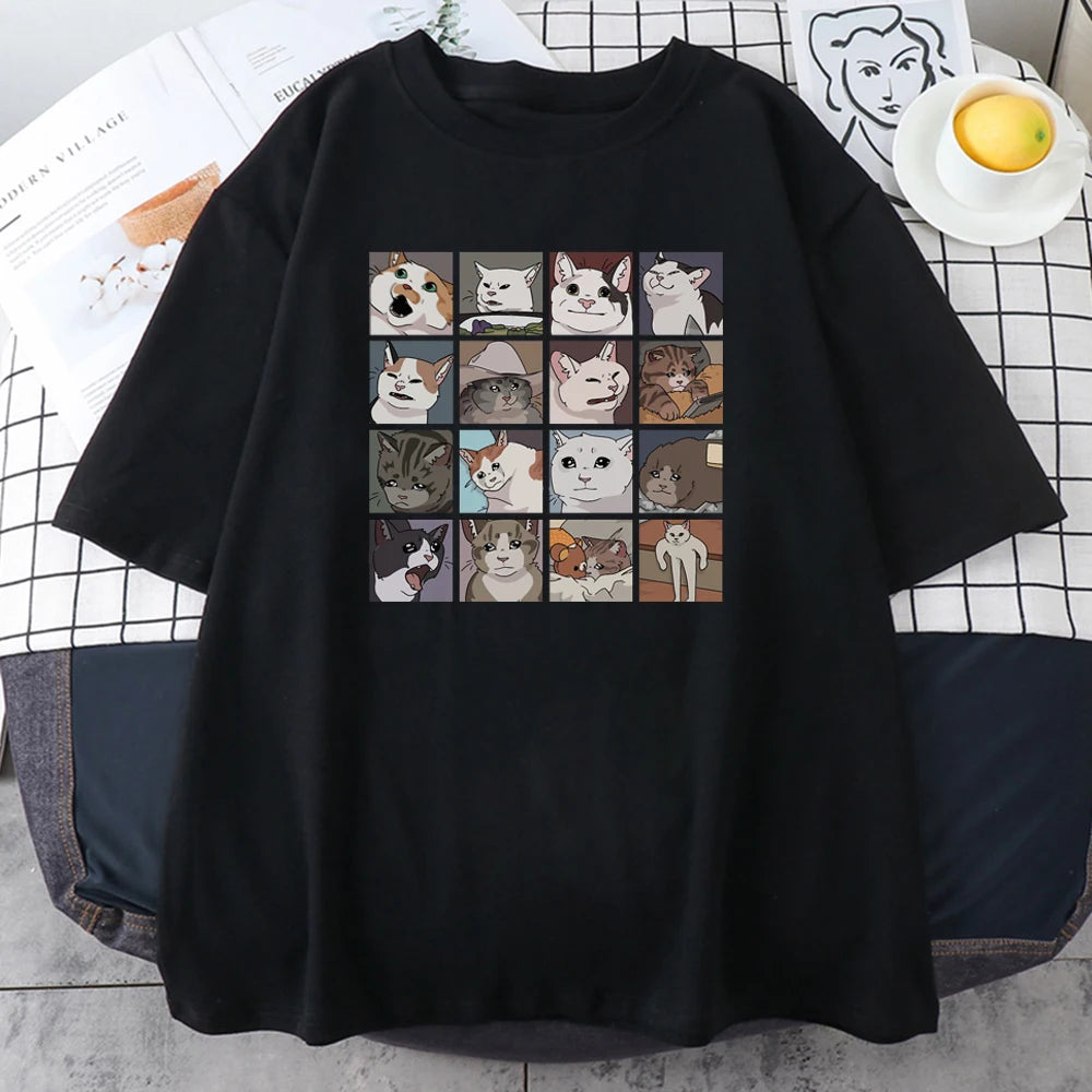 Meme Cats Puzzle Creativity Printed Men T-Shirts Beach Breathable Funny Clothing Oversize Casual Cotton Tops Mans Short Sleeve - Live Store 4U