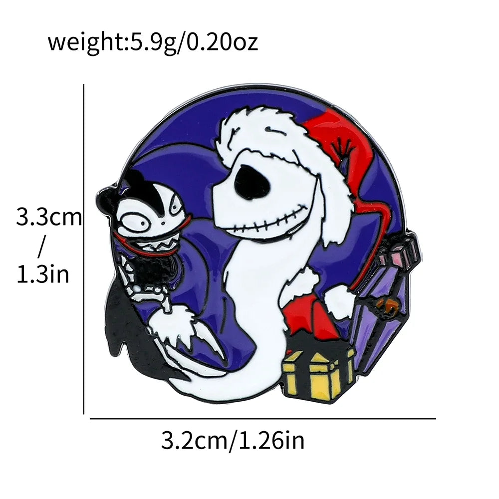 4 Pcs Anime Funny Brooch Santa Jack Skellington Christmas Enamel Pin Backpack Clothing Jewelry Metal Badge Accessories Gift