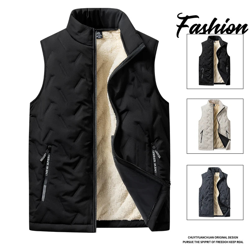 Autumn and winter fashion men's cotton vest jacket casual multifunctional plus size warm standing collar sleeveless men's top - Live Store 4U