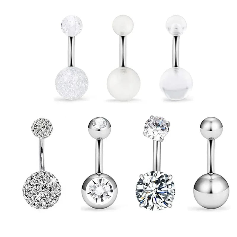 1pc 14G Belly Button Rings Navel Nombril Piercing Stainless Steel Belly Rings Women CZ Body Piercing Crystal Belly Rings Jewelry