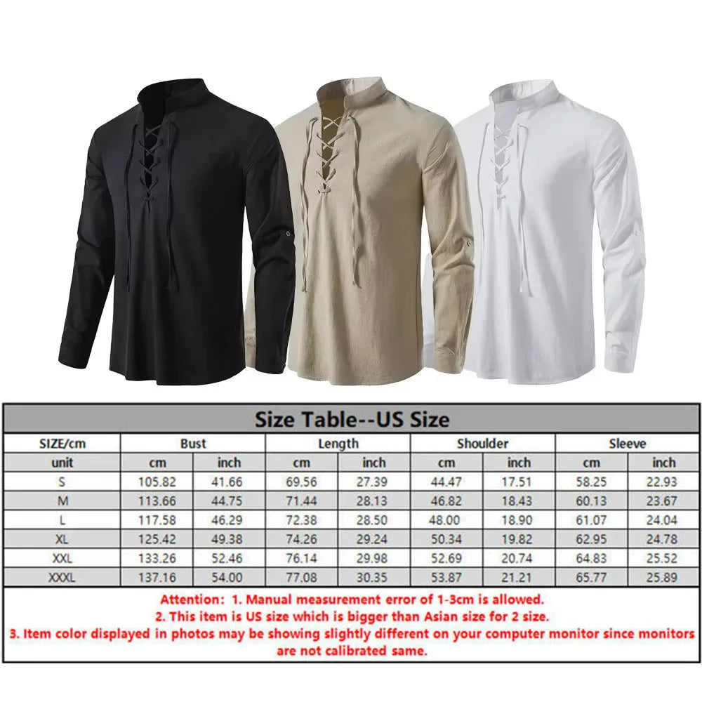 2Pcs Men's Medieval Knight Costume Set Renaissance Cosplay Pirate Shirts Ankle Banded Pants For Halloween Cotton Linen Fabric - Live Store 4U