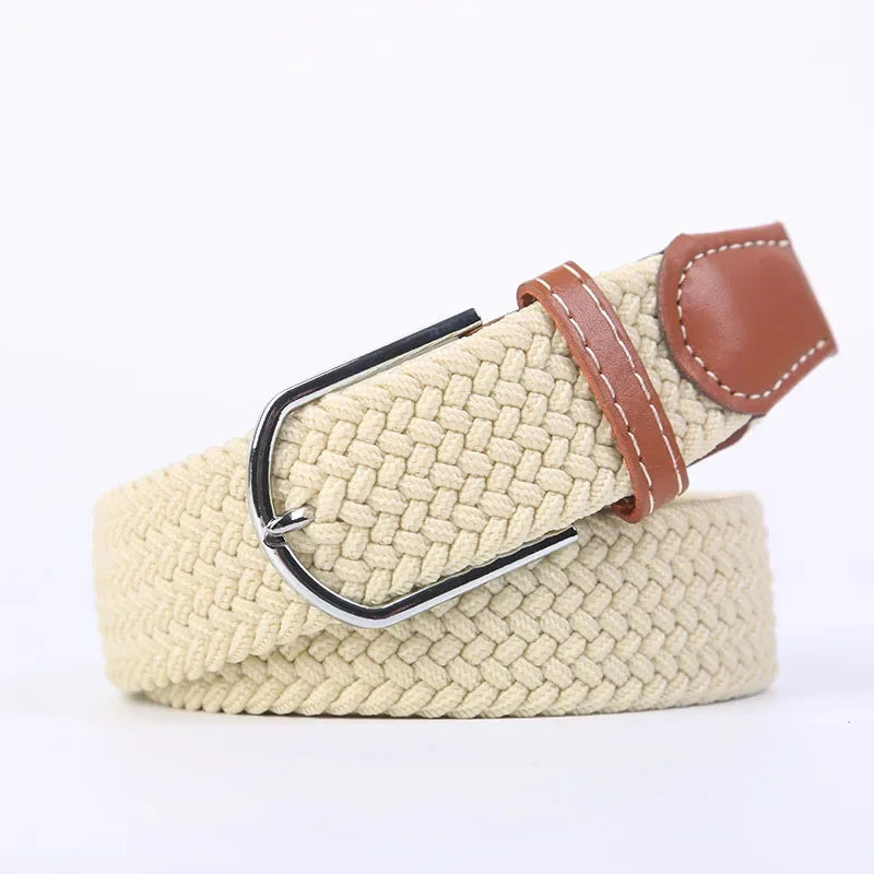 107/120/130cm UNISEX Casual Knitted Pin Buckle Women Belt Woven Canvas Elastic Expandable Braided Stretch Jeans Belts for Men - Live Store 4U