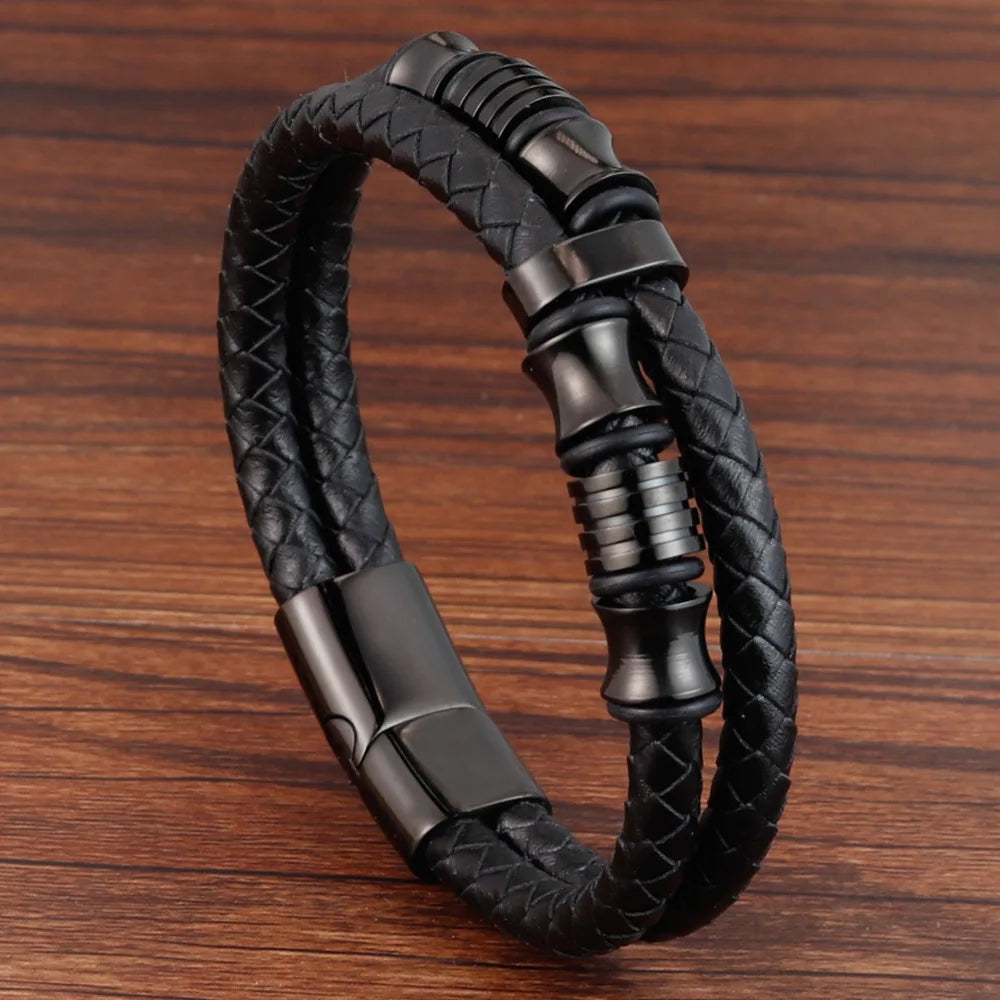 Charm Braid Rope Bracelet For Men Stainless Steel Magnetic Buckle Genuine Leather Bracelets & Bangles Male Female Jewelry - Live Store 4U
