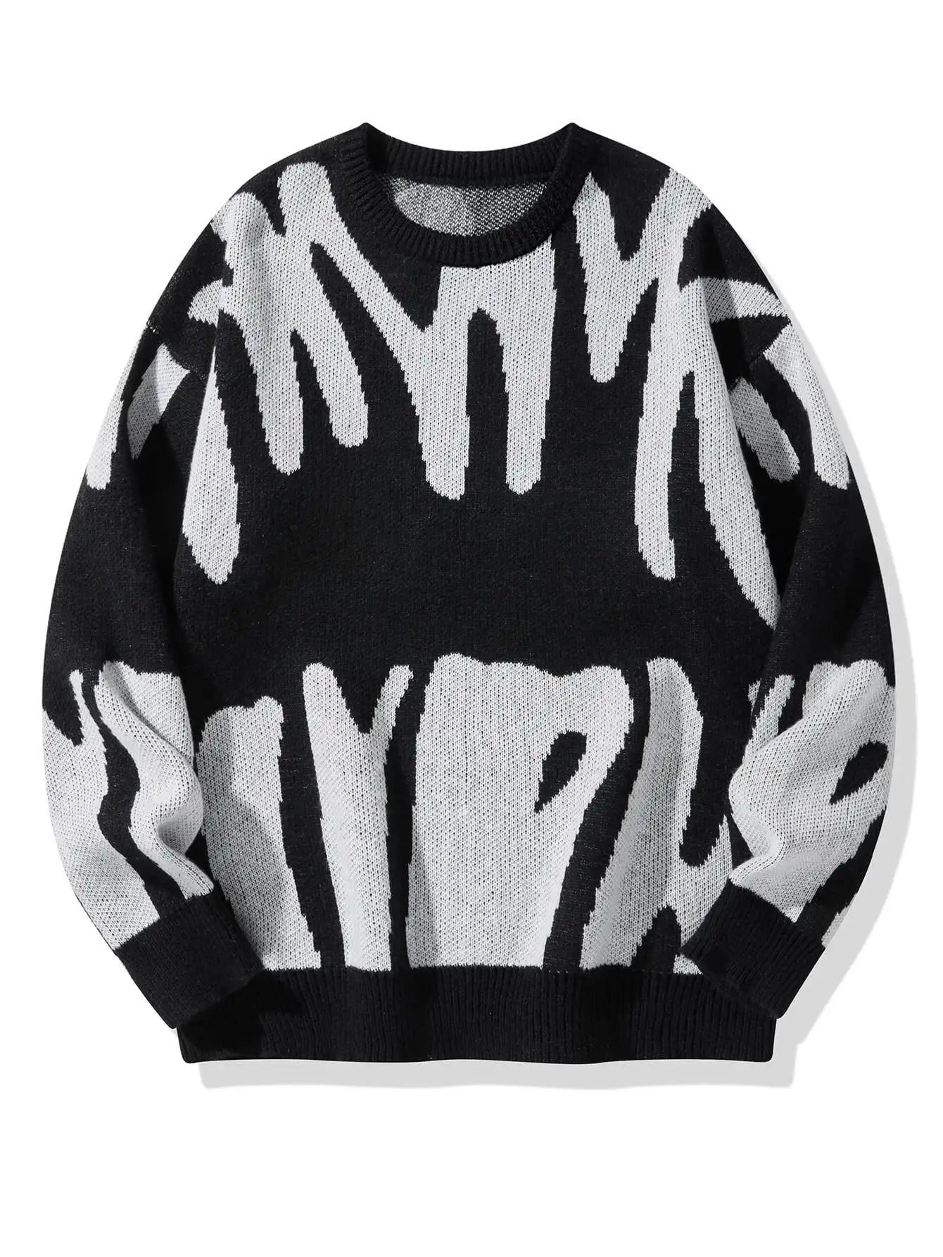 New Popular Autumn Winter Irregular Jacquard Pattern Pullover Sweater Casual Round Neck Contrast Color Knitted Men's Pullover - Live Store 4U