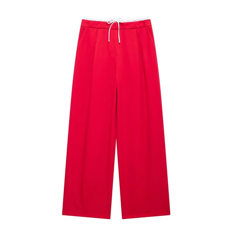 Willshela Women Fashion Solid Lace Up Side Zipper Straight Pants Vintage High Elastic Waist Female Chic Lady Trousers - Live Store 4U