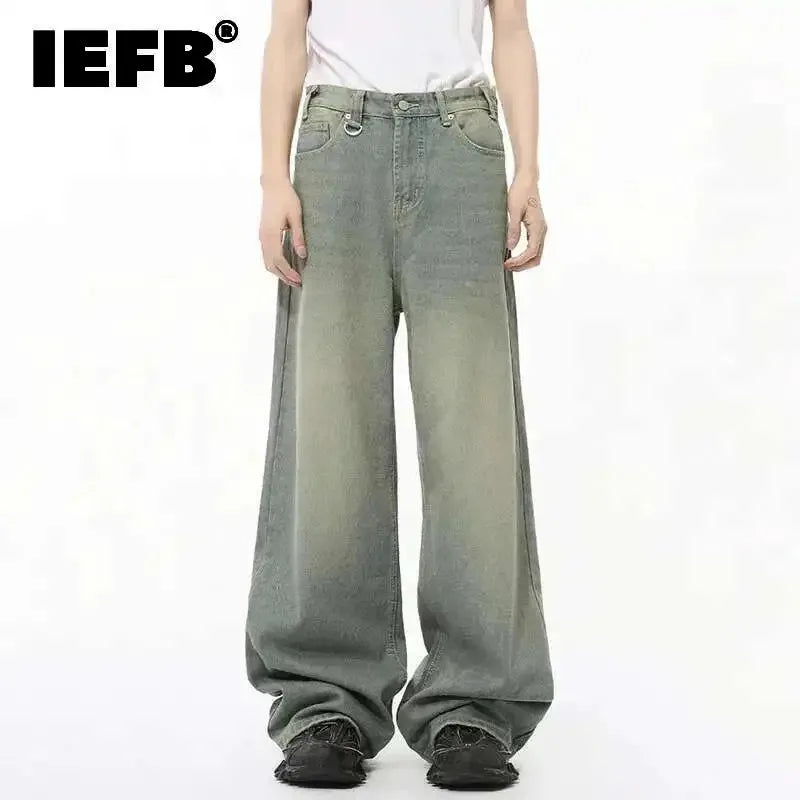 IEFB 2024 Autumn Men Denim Pants Straight Droop Vintage Loose Bottom Straight Wide Leg Casual Male Trousers Korean Style 9C1519 - Live Store 4U