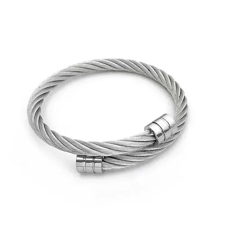 2024 New Simple Twisted Stainless Steel Open Bangles for Men Women Delicate Silver Color Cuff Bracelet Fashion Party Jewelry - Live Store 4U