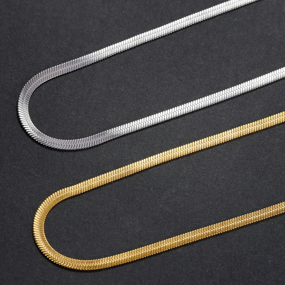 925 sterling silver Gold Snake Chain Necklace for Women Men Herringbone Choker Neck Chains 2024 Trend Jewelry Gift Hot - Live Store 4U