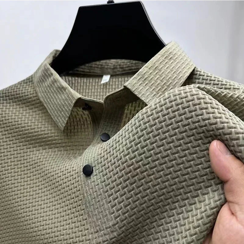 New Men's Business Casual Short Sleeved Bone Flower Solid Color POLO Shirt Fashion Breathable Comfortable Summer Versatile Top - Live Store 4U