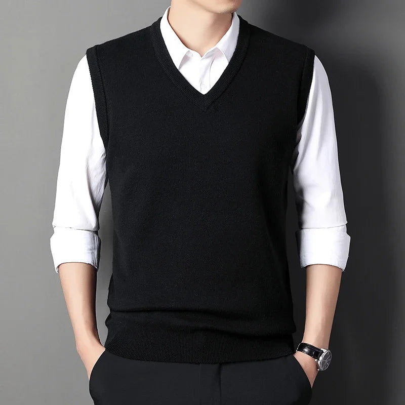 Men's Solid Color Sweater Vest Casual Fashion Warm Top for All Seasons Comfortable Breathable Layering Essential - Live Store 4U