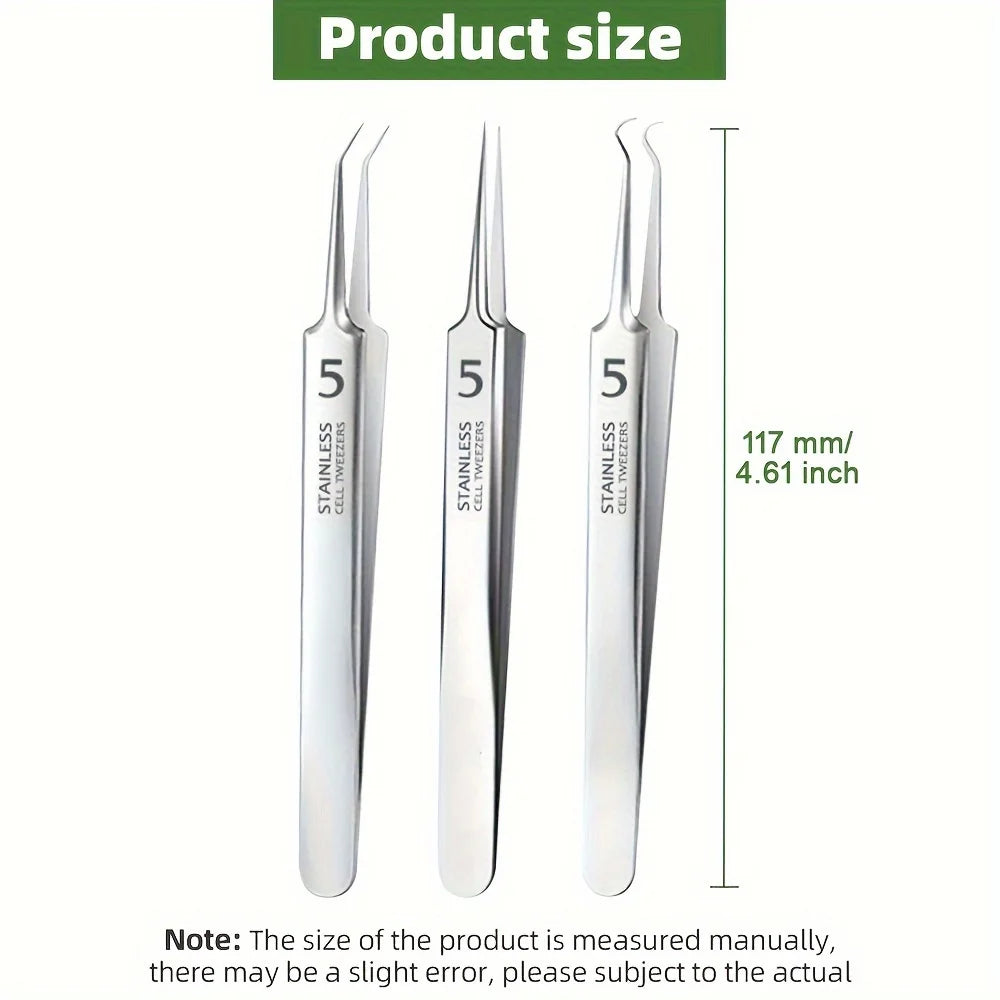 1/3pcs Extra Fine No. 5 Cellular Acne Blackhead Tweezers,Facial Beauty Remove Acne Needle Tools for Skin Care,Blackhead clip