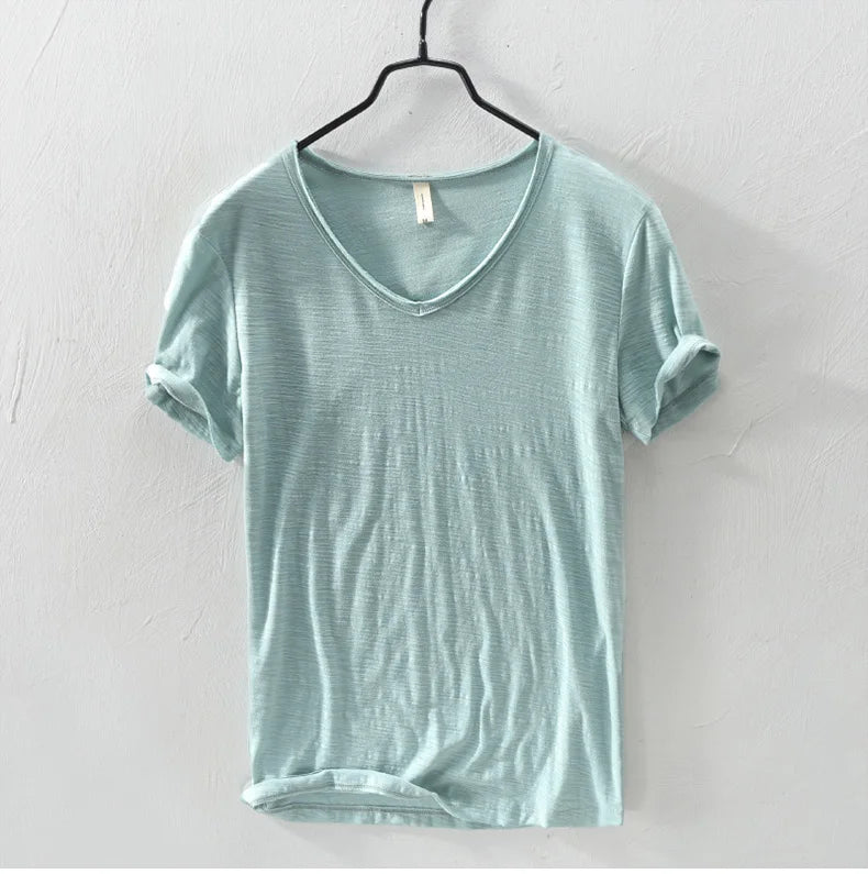 New Mens T Shirt Pure Color V Collar Short Sleeved Tops Tees Men T-Shirt 10colors slim Man T-Shirts Fitness For Male Clothes - Live Store 4U