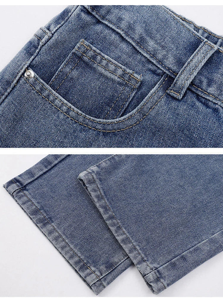 2025 New Korean Men's Casual Long Jeans Classic Man Straight Denim Wide-leg Pants Solid Color Light Blue Grey Black - Live Store 4U