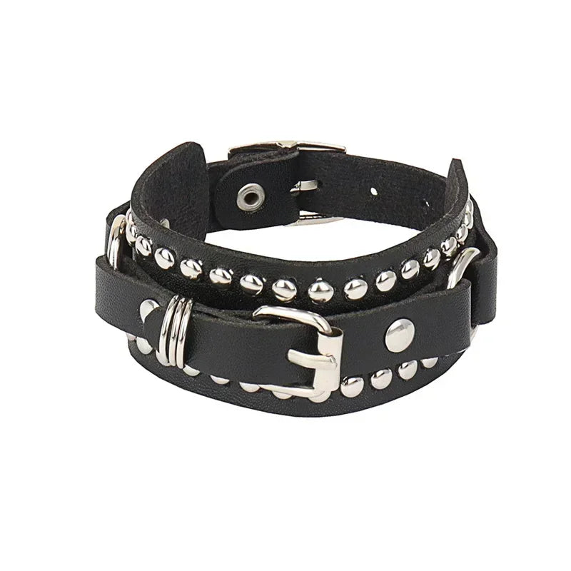 Punk Hip Hop Rock PU Leather Bracelet Unisex Trendy Chain Skull Pentagram Rivet Bracelet Party Jewelry Accessories - Live Store 4U