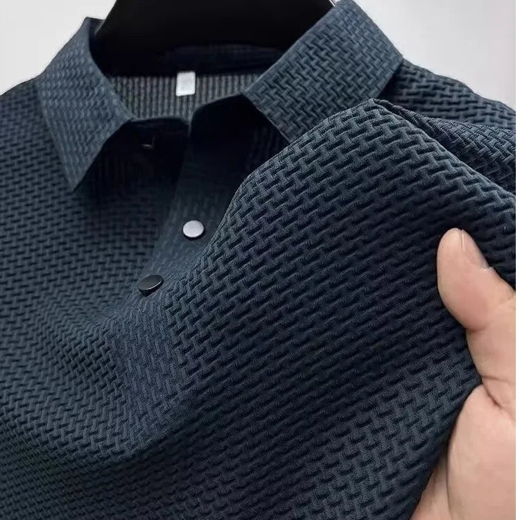 Summer New Men's Lop-up Hollow Short-sleeved Polo Tee Shirt Ice Silk Breathable Business Fashion T-Shirt Male Brand Clothes - Live Store 4U