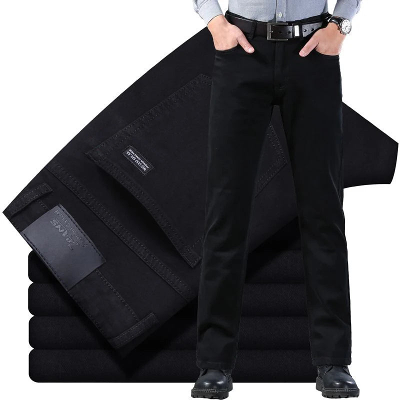 Spring Autumn Vintage Black Business Jeans Men Casual Straight Stretch Classic Work Denim Trousers Korean Comfortable Brand Pant