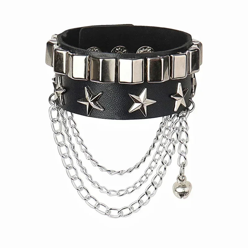 Punk Hip Hop Rock PU Leather Bracelet Unisex Trendy Chain Skull Pentagram Rivet Bracelet Party Jewelry Accessories - Live Store 4U
