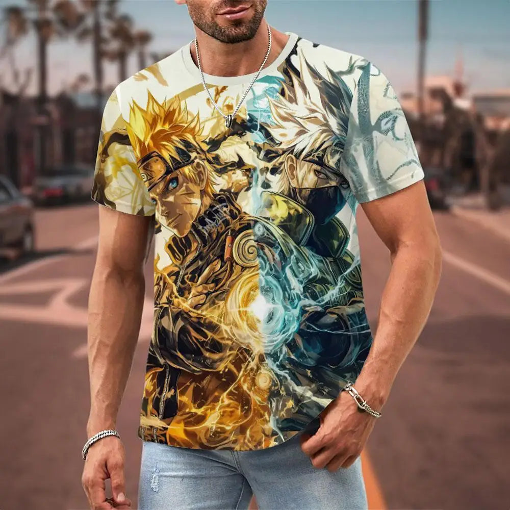 MINISO Naruto Men's T Shirt Japanese Anime 3D Prints Casual Short Sleeve Tees Street Oversized Clothing Fashion Cartoon T-Shirts - Live Store 4U