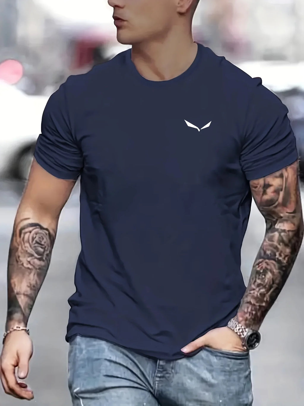 Men's Summer Loose Size 100% Cotton Bird Print Slim Fit Casual Round Neck Short Sleeve T-shirt Top - Live Store 4U