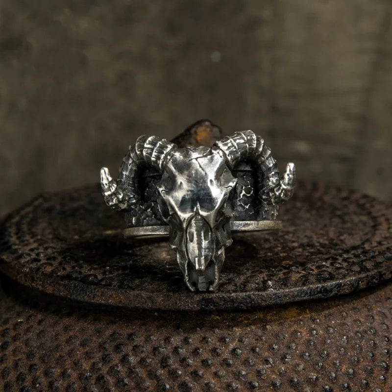 Vintage black goat open ring grams dark demon satanic niche exaggerated personality male finger ring - Live Store 4U