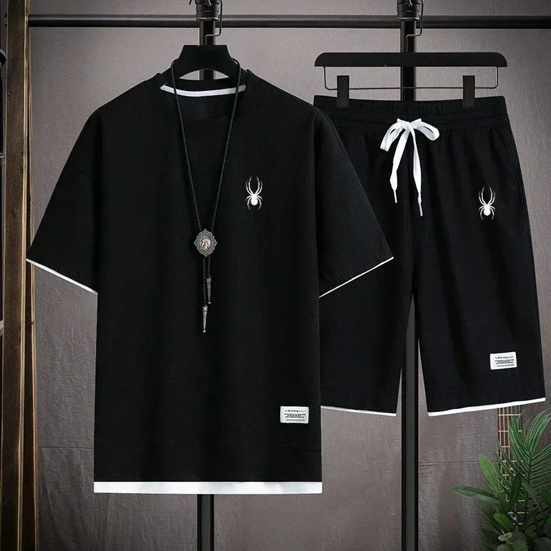 Men's short sleeved T-shirt and sports shorts set casual sportswear Korean fashion summer - Live Store 4U
