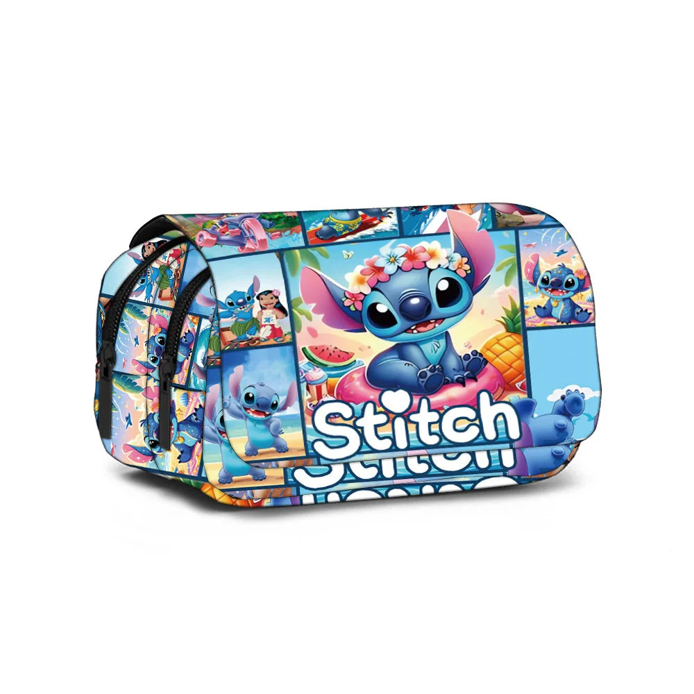 New Disney Cartoon Lilo&Stitch Pencil Case Cute Girl&Child School Supplies Double Layered Flip Cover Pencil Box Holiday Gifts