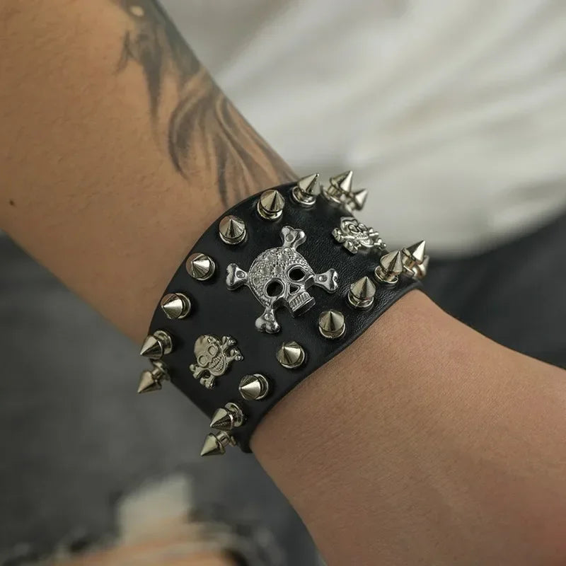 Hip Hop Rock PU Leather Bracelet Men and Women Punk Spikes Rivets Skull Heart Cross Creative Party Bracelet Jewelry Accessories - Live Store 4U