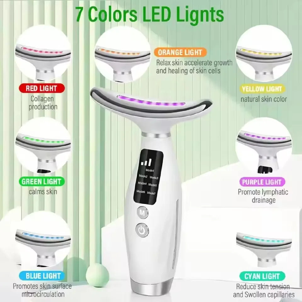 7 Color Galvanic Machines - Red Light Therapy for Face and Neck, Face Massager Tool for Wrinkles, Double Chin, Vibrating Facial