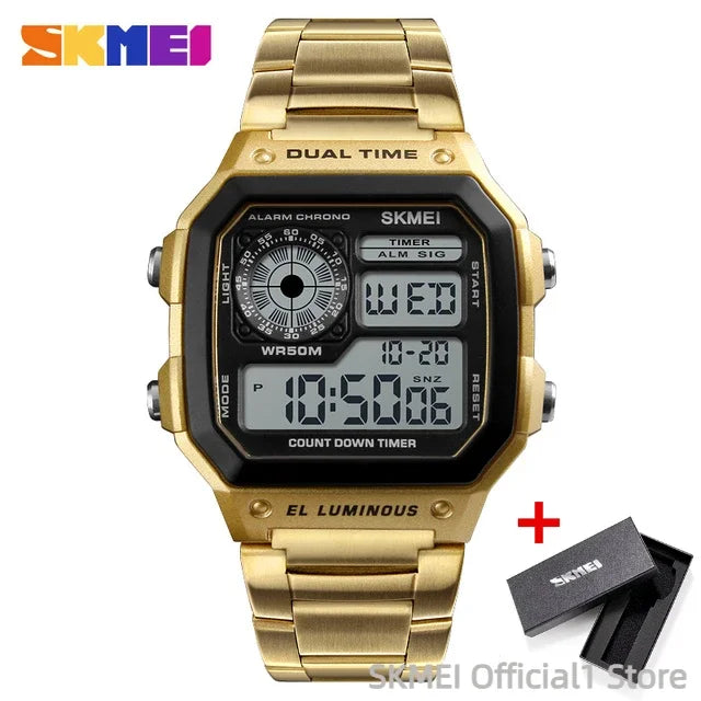 SKMEI 1335 Retro SportsDigital Watch for Men Waterproof Chrono Electronic Mens Wristwatches Stainless Steel Clock Reloj Hombre