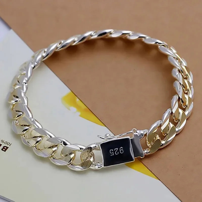 Fine 925 Sterling Silver Noble Nice Chain Solid Bracelet for Women Men Charms Party Gift Wedding Fashion Jewelry Hot Model - Live Store 4U