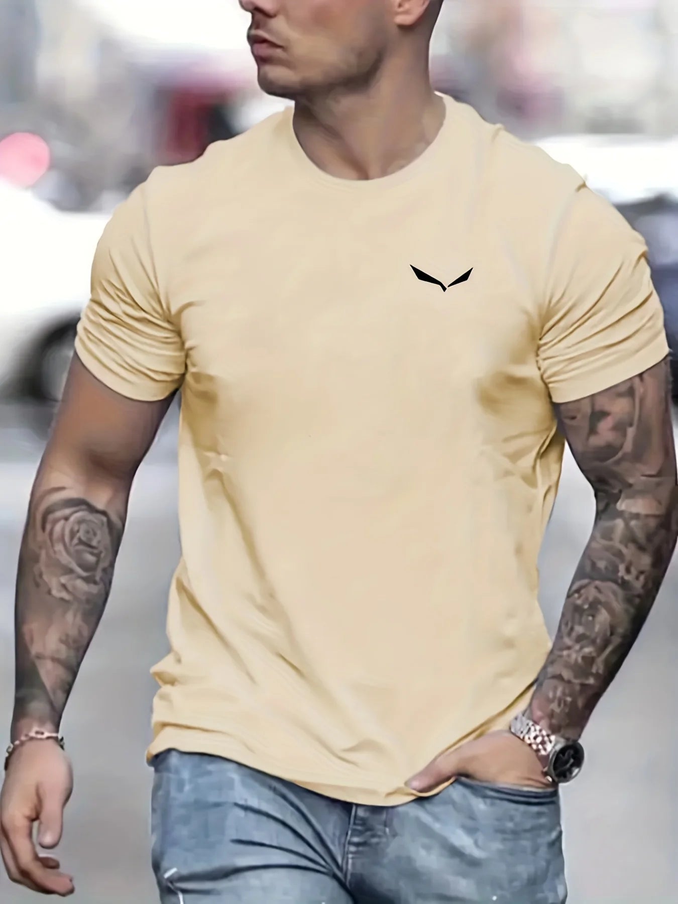Men's Summer Loose Size 100% Cotton Bird Print Slim Fit Casual Round Neck Short Sleeve T-shirt Top - Live Store 4U