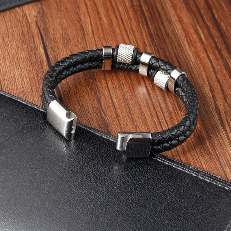 Charm Braid Rope Bracelet For Men Stainless Steel Magnetic Buckle Genuine Leather Bracelets & Bangles Male Female Jewelry - Live Store 4U