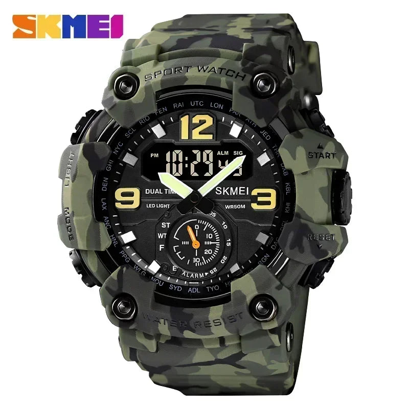 SKMEI 1637 Dual Movement 3 Time Sport Wristwatch Mens Waterproof Electronic Watches montre homme Shockproof Digital Men Watch