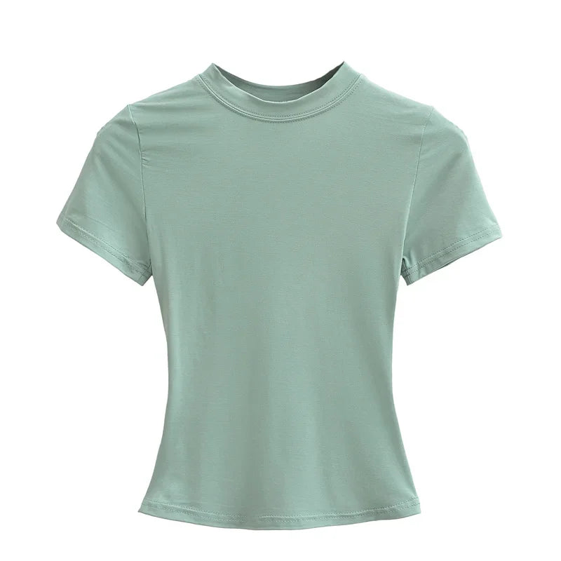 2025 New High Quality Casual T shirt Sexy Slim Short Sleeves Fashion Trend Solid Women Clothing y2k Tops - Live Store 4U