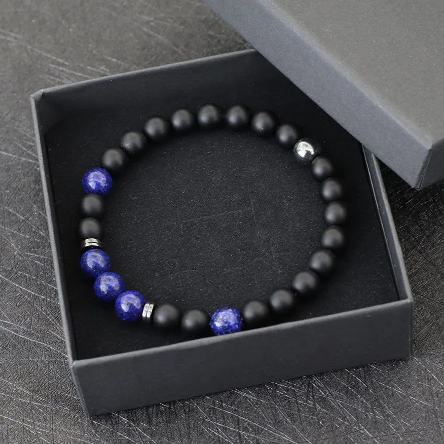 Noter Handmade Mens Bracelet 8mm Onyx Tiger Eyes Stone Beaded Braclet Hematite Healing Braslet Cadeau Homme Leisure Accessories - Live Store 4U