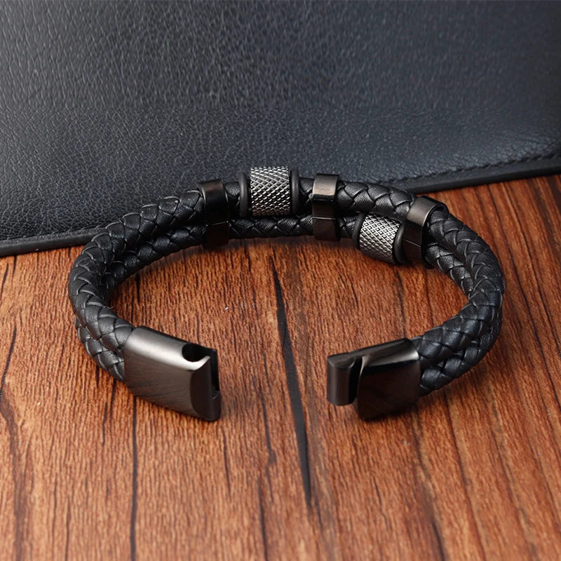 Charm Braid Rope Bracelet For Men Stainless Steel Magnetic Buckle Genuine Leather Bracelets & Bangles Male Female Jewelry - Live Store 4U