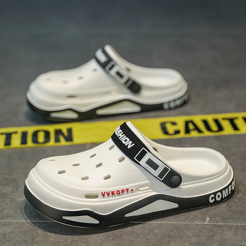 Fashion Men Summer Hole Garden Shoes Breathable Outdoor Sandals, Perforated Shoes, Thick Soled Beach Sandals Driving Shoes