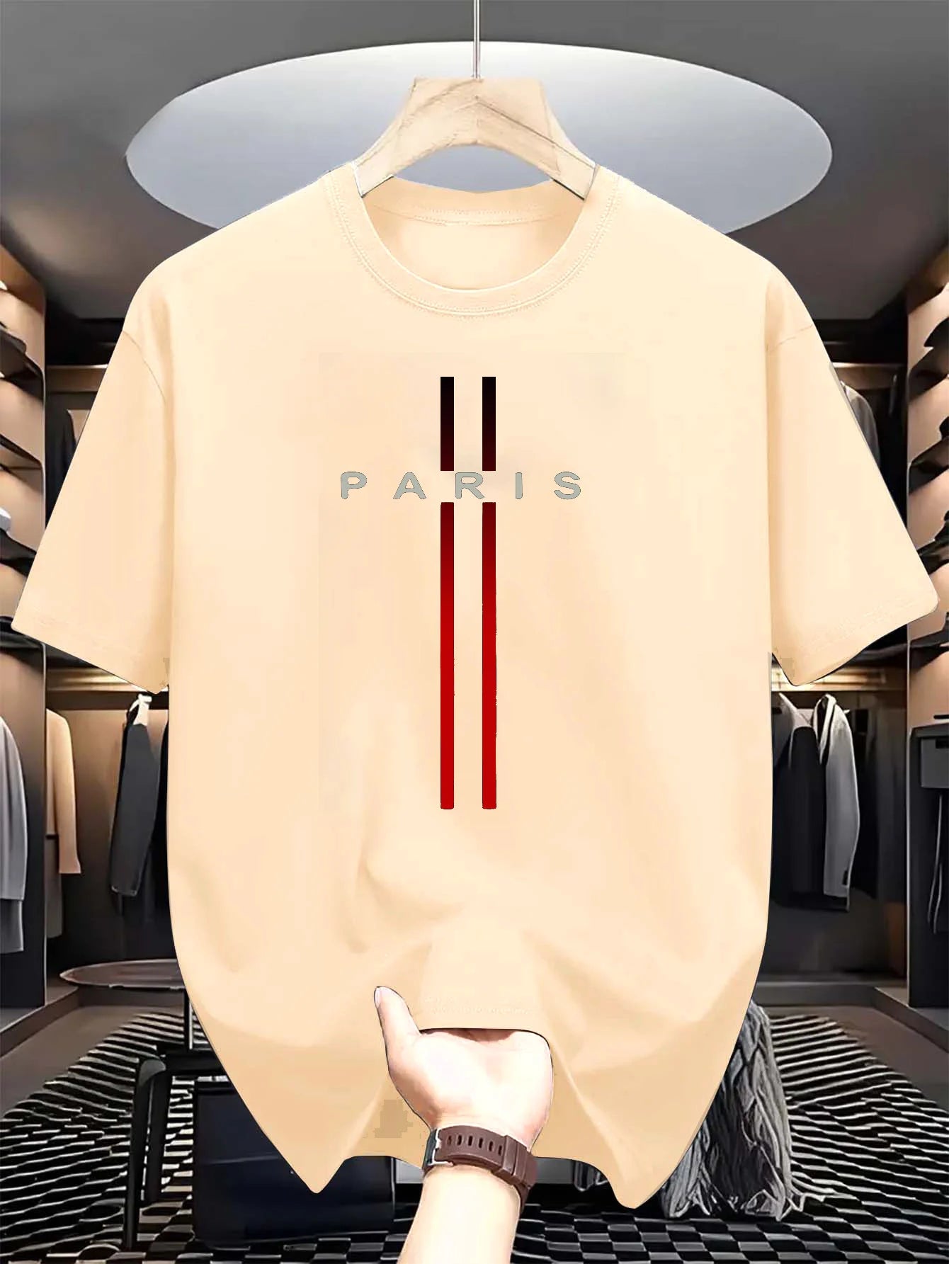 Men's 100% pure cotton summer casual loose fashion Paris letter printed comfortable round neck short sleeved T-shirt top - Live Store 4U