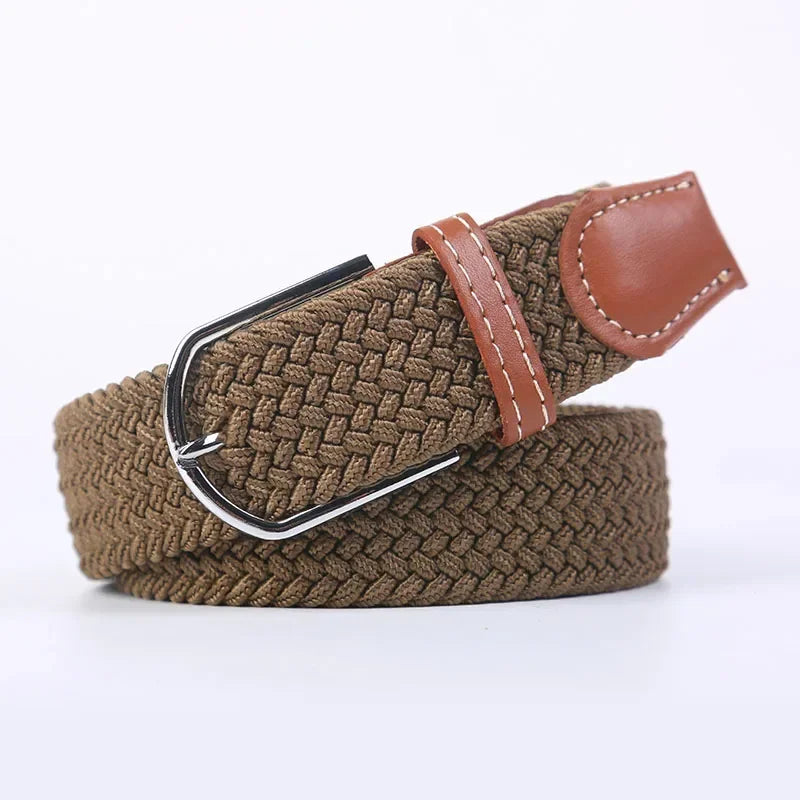 107/120/130cm UNISEX Casual Knitted Pin Buckle Women Belt Woven Canvas Elastic Expandable Braided Stretch Jeans Belts for Men - Live Store 4U