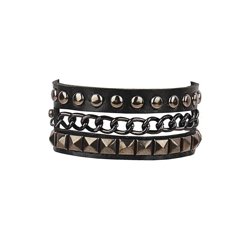 Punk Hip Hop Rock PU Leather Bracelet Unisex Trendy Chain Skull Pentagram Rivet Bracelet Party Jewelry Accessories - Live Store 4U