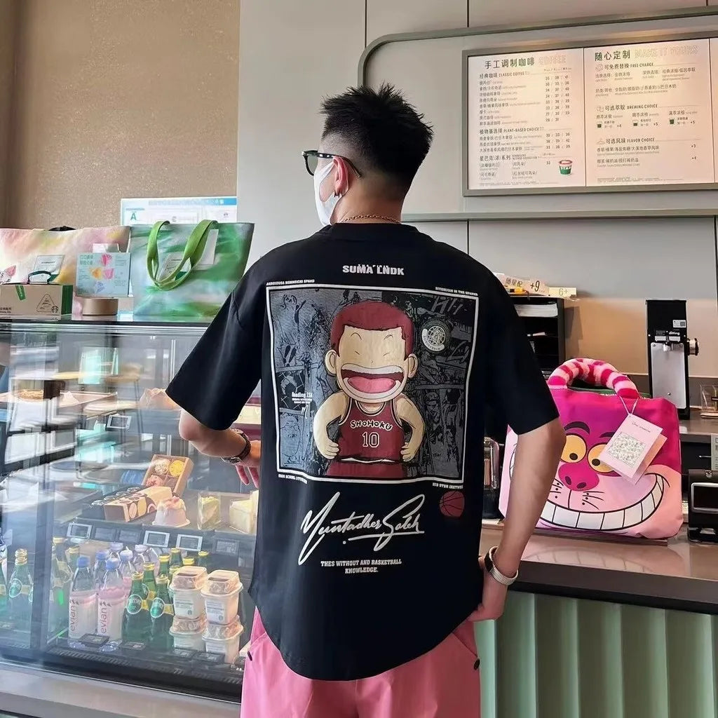 【M-8XL】Men's Oversized Tee Casual Loose Japanese anime slam dunk Printed T-shirt Suitable Men Women - Live Store 4U