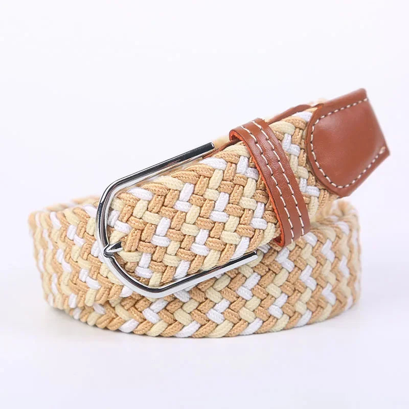107/120/130cm UNISEX Casual Knitted Pin Buckle Women Belt Woven Canvas Elastic Expandable Braided Stretch Jeans Belts for Men - Live Store 4U