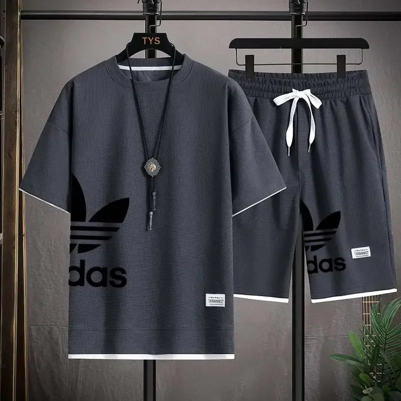Summer 2025 New Men's pullover sportswear Set, fashionable basketball men's casual short-sleeved T-shirt + shorts two-piece set - Live Store 4U