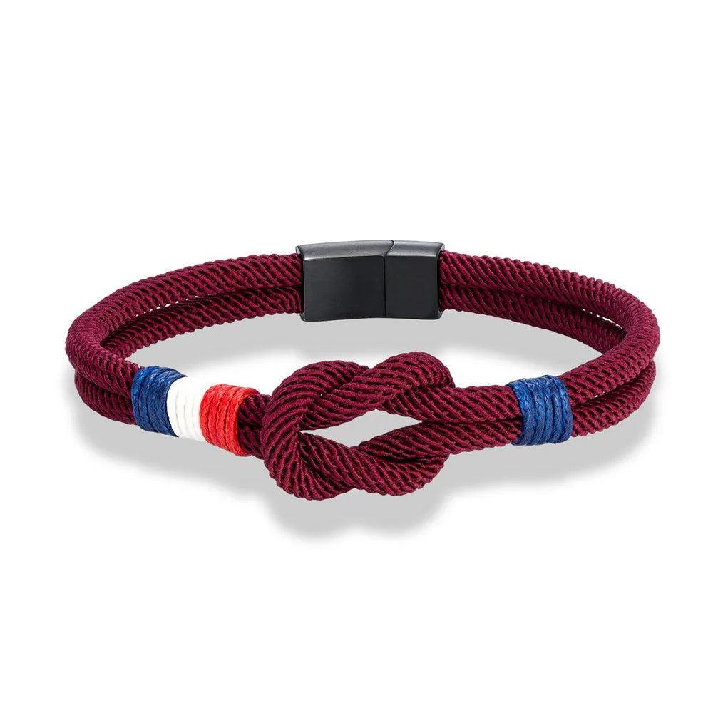 MKENDN Black Stainless Steel Square Knot Rope Bracelet Men Women Handmade Woven Double-Layer Design France Flag Couple Jewelry - Live Store 4U