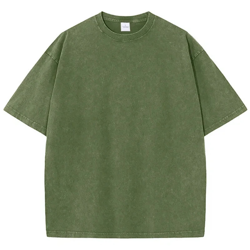 American Style Retro Heavyweight Solid Color Short Sleeved T-shirt Men Women Summer Street Trendy Washed Old Oversized Clothes - Live Store 4U