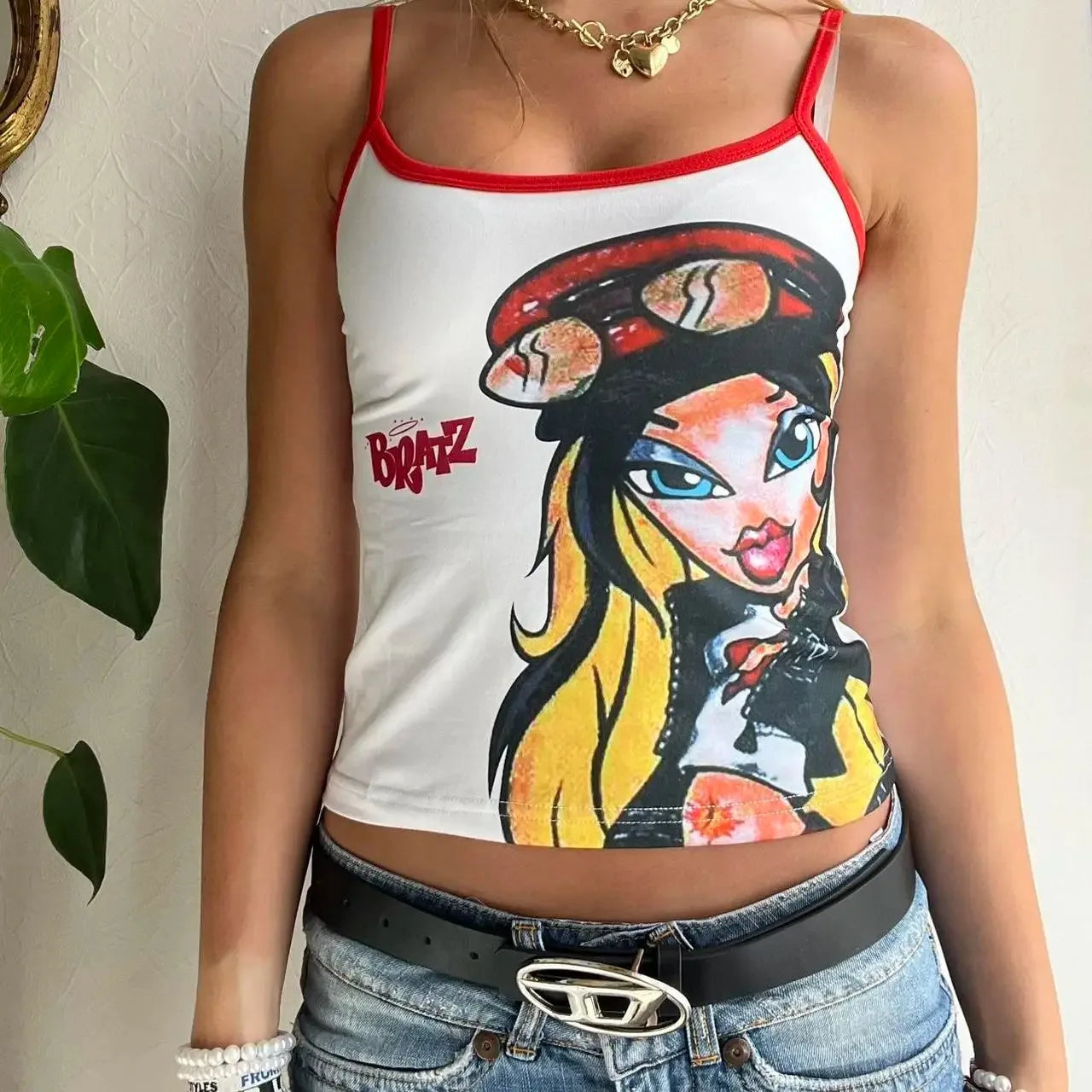 Y2K Clothes Cartoon print Slim Short Top Sexy corset Goth Vintage Street White Baby Tee Grunge Slim Crop Top Summer emo