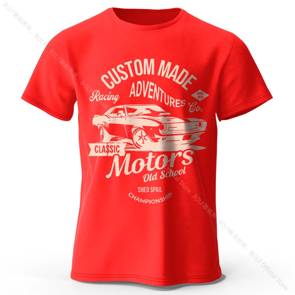 Men's Motors Printed T-Shirt 100% Cotton Oversized Vintage Old School Graphic Tees for Men Women Summer Tops - Live Store 4U