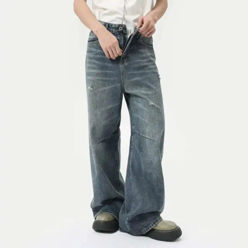 IEFB American Style Men's Denim Pants Washing Fashion Loose Men's Straight Trousers Casual Wide Leg Jeans New Summer 2024 9C6303 - Live Store 4U