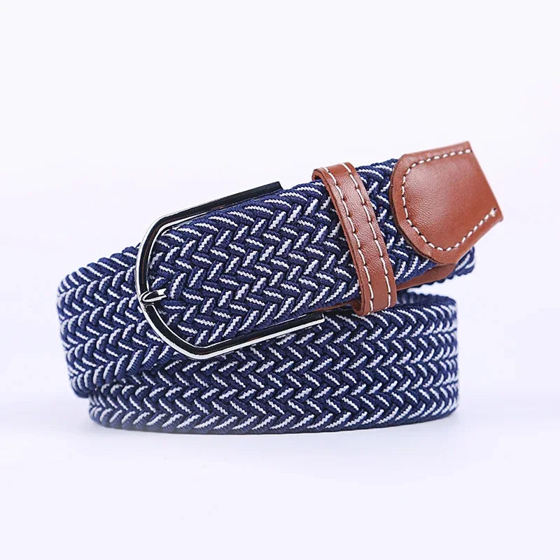 107/120/130cm UNISEX Casual Knitted Pin Buckle Women Belt Woven Canvas Elastic Expandable Braided Stretch Jeans Belts for Men - Live Store 4U
